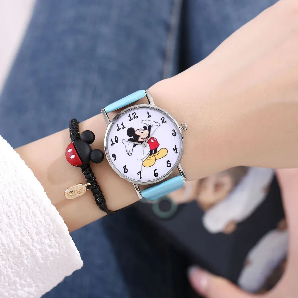 Nuovo set di braccialetti per orologi da donna Disney per bambini Confezione regalo Moda Topolino Orologi da cartone animato per bambini Bracciali da donna con scatola