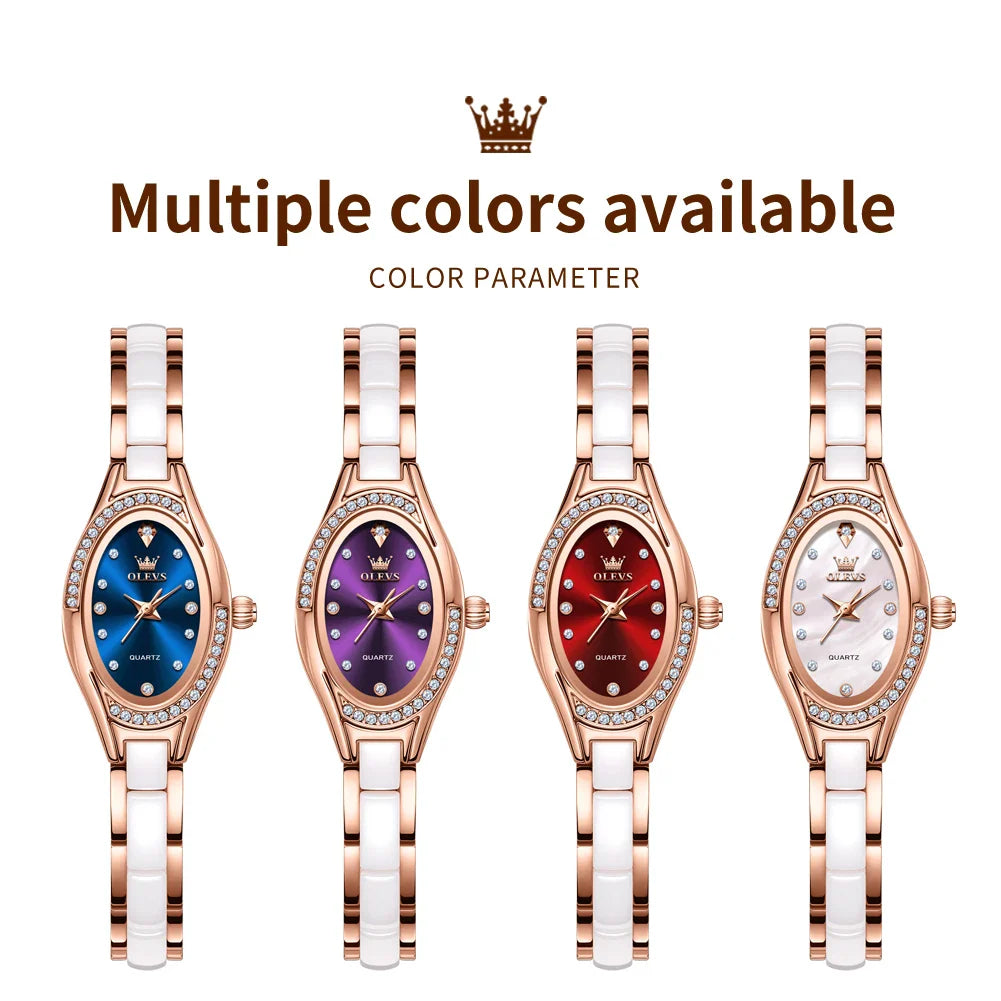 OLEVS 7131 Orologio da Donna Elegante con Movimento al Quarzo, Cinturino in Porcellana, Impermeabile 30m, Quadrante con Diamanti, Orologio alla Moda per Donne