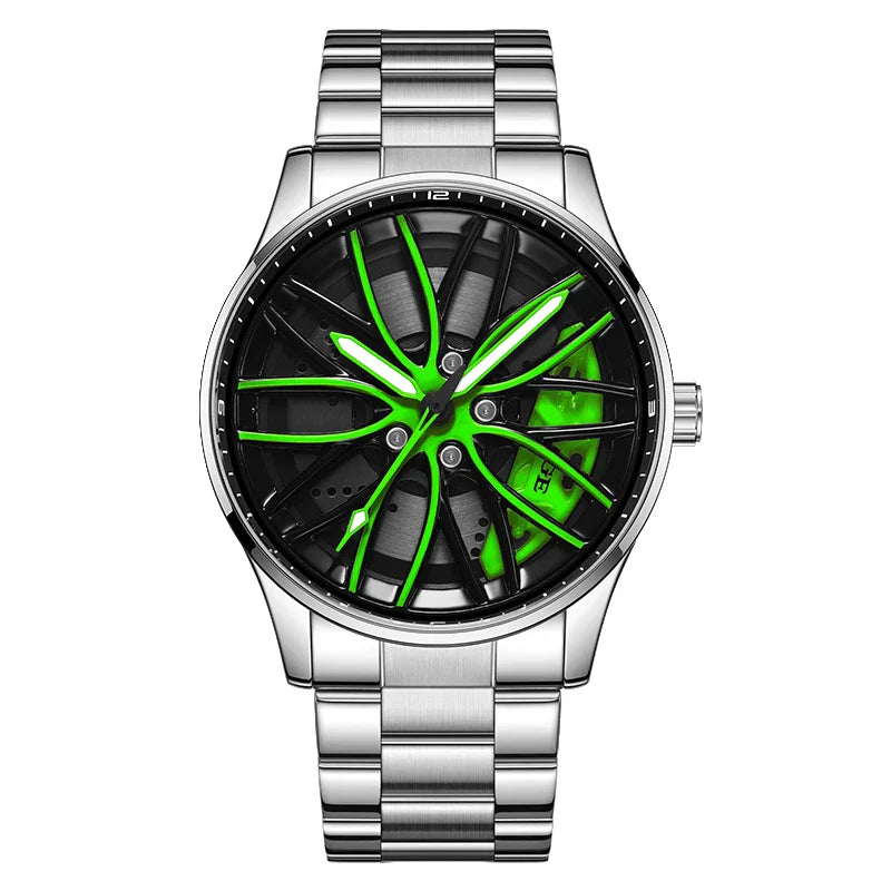 Orologio da Uomo LIGE di Lusso al Quarzo, Sportivo, Impermeabile, in Acciaio Inossidabile, Luminoso, con Quadrante a Forma di Ruota d'Auto, Elegante Orologio da Uomo per Affari