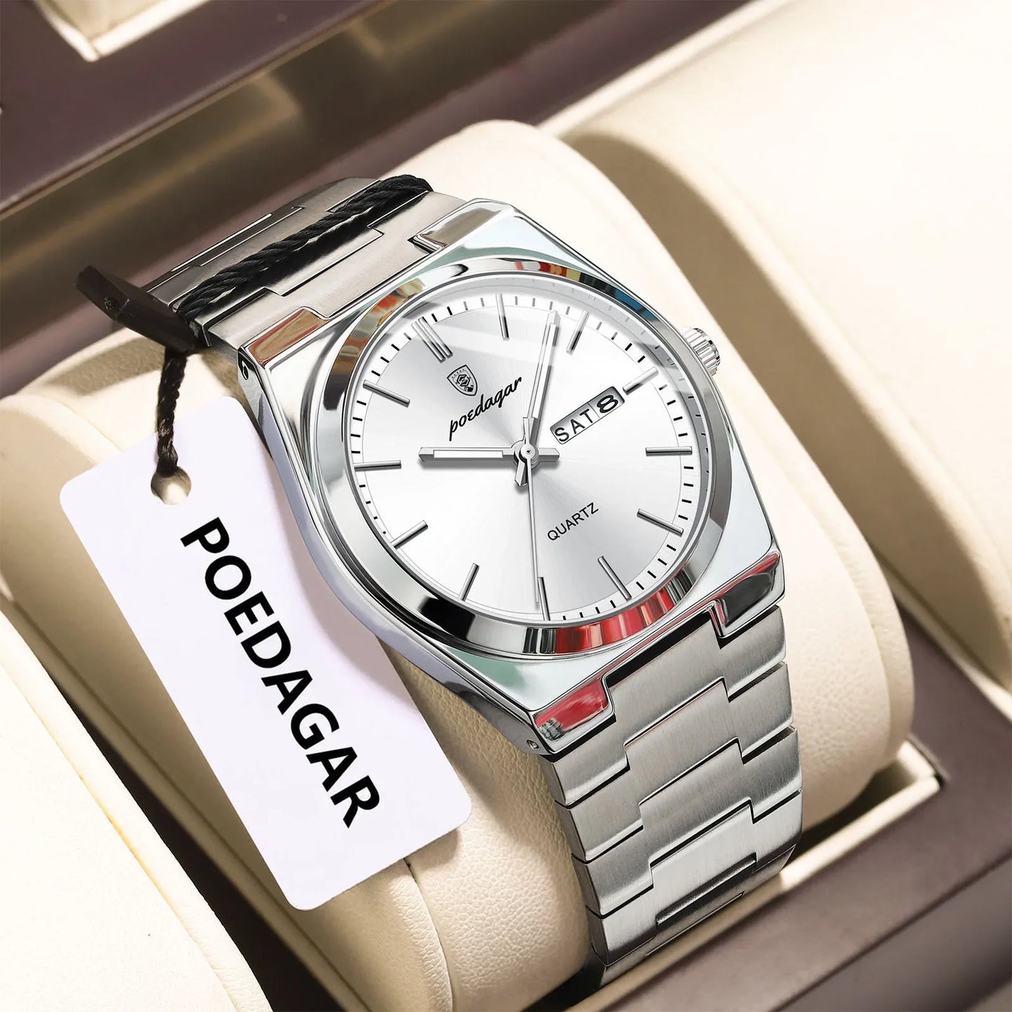POEDAGAR Orologio da polso al quarzo da uomo di lusso Impermeabile luminoso Data Settimana Orologio da uomo Orologi da uomo d'affari in acciaio inossidabile
