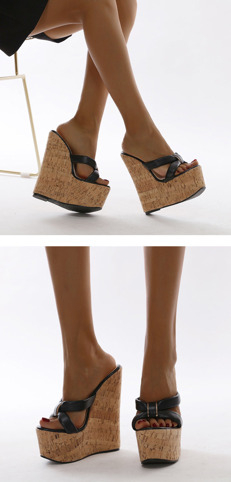Aneikeh Wedges Heel Women Slippers Fashion Open Toe Platform Sandals Summer Super High Heels Female Party Shoes Size 35-42