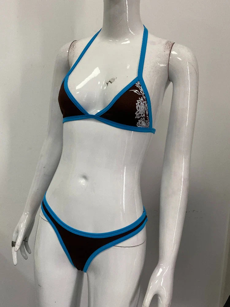 Nuovo bikini estivo 2026, costume da bagno due pezzi da donna, set a tinta unita, intimo stile Y2K