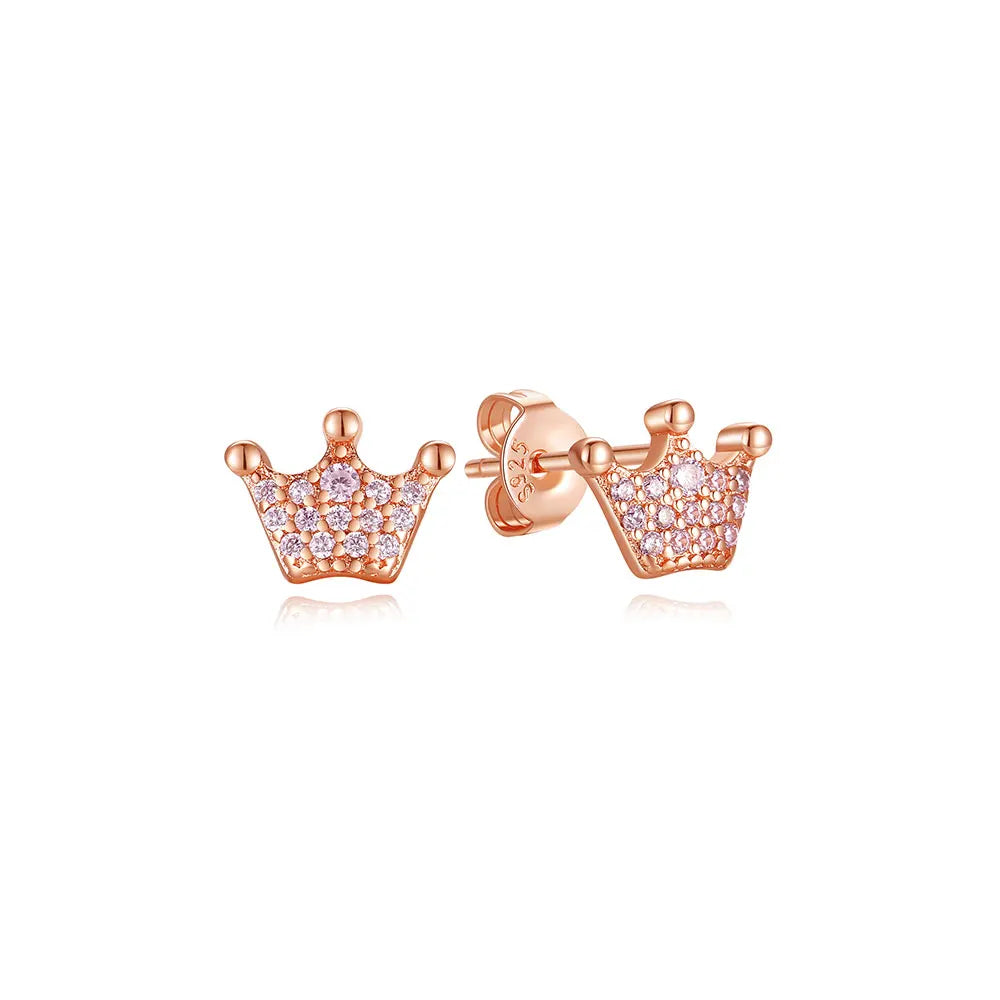 Orecchini Originali in Argento Sterling 925, Modello 2026, a Perno e a Cerchio con Cristalli, per Donna, in Oro Rosa, con Corona, Cuore, Infinito, Ape, Gioielli