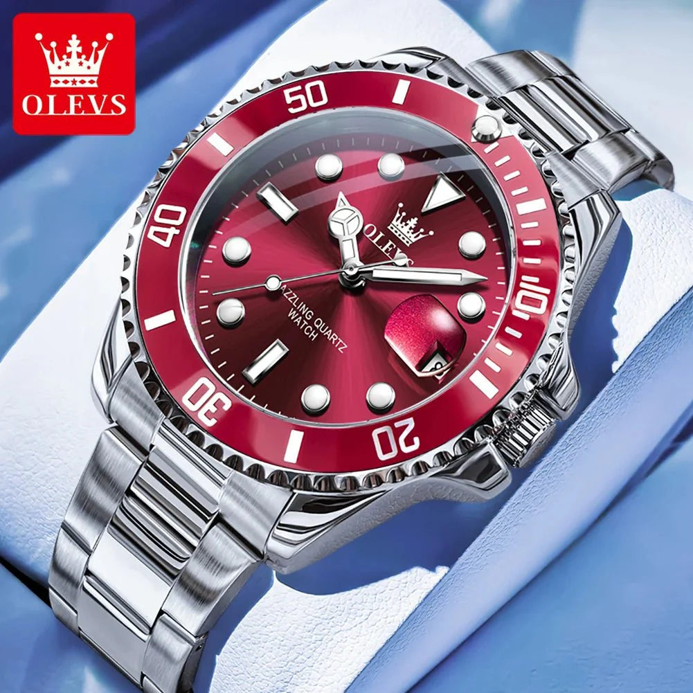 OLEVS 5885 Orologio da uomo Orologio al quarzo impermeabile di marca originale Cinturino in acciaio inossidabile Data automatica Orologi da regalo da uomo per uomo