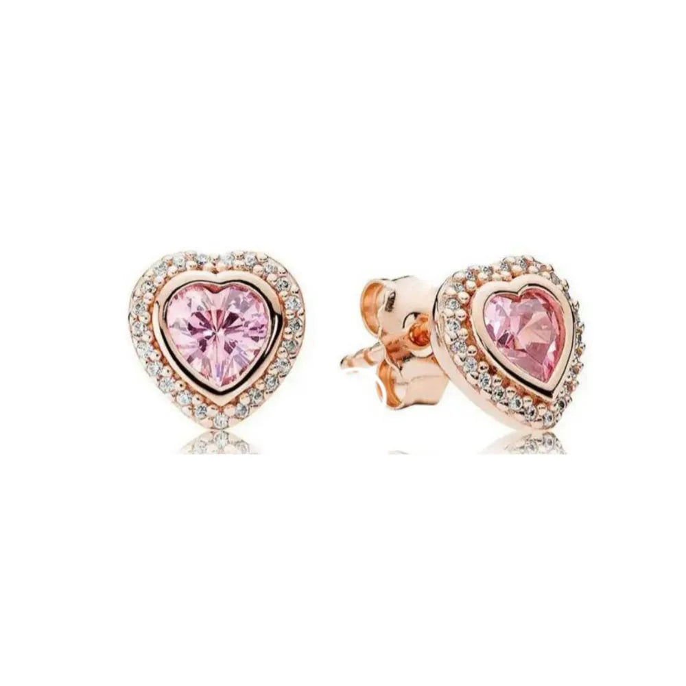 2025 Orecchini originali in pietra a forma di cuore bianco rosa, blu, rosso, verde, orecchino di perla con fiocco di neve, gioielli in argento s925 con fascino femminile