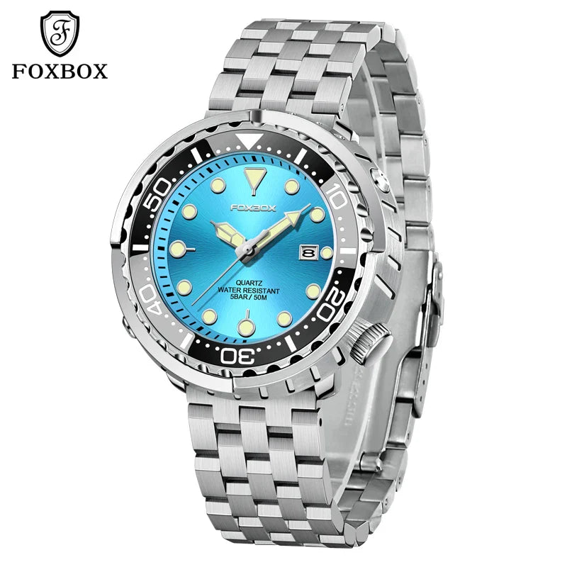 FOXBOX Top Brand Fashion Diver Watch Men 50ATM Waterproof Date Clock orologi sportivi orologio da polso al quarzo da uomo Relogio Masculino