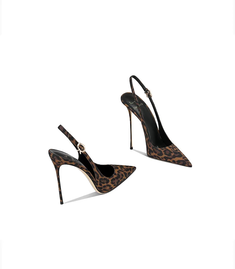2025 Spring New Leopard Pattern Pointed French Luxury Small Comfortable Thin Heel Versatile High Heel Sandals for Women