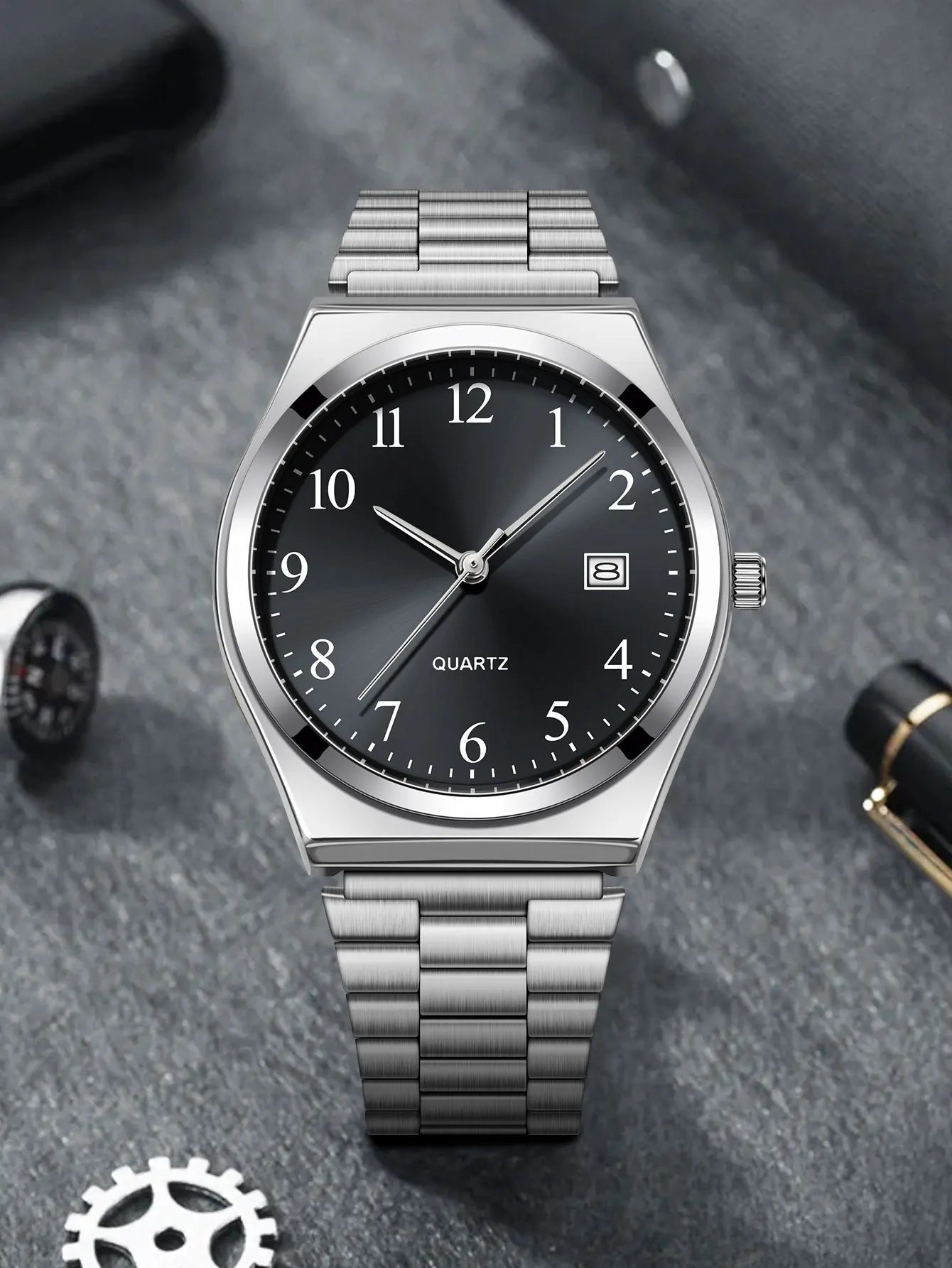 LUCKY FOX - Orologio da polso elegante e minimalista in acciaio inossidabile con quadrante nero - Cronometraggio preciso per tutti i giorni