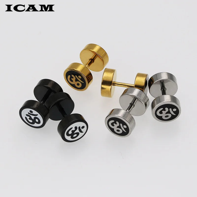 ICAM 1 paio di semplici manubri in acciaio inossidabile uomo/donna orecchini a bottone stile Punk moda acciaio 316L gioielli da uomo regalo 3 colori