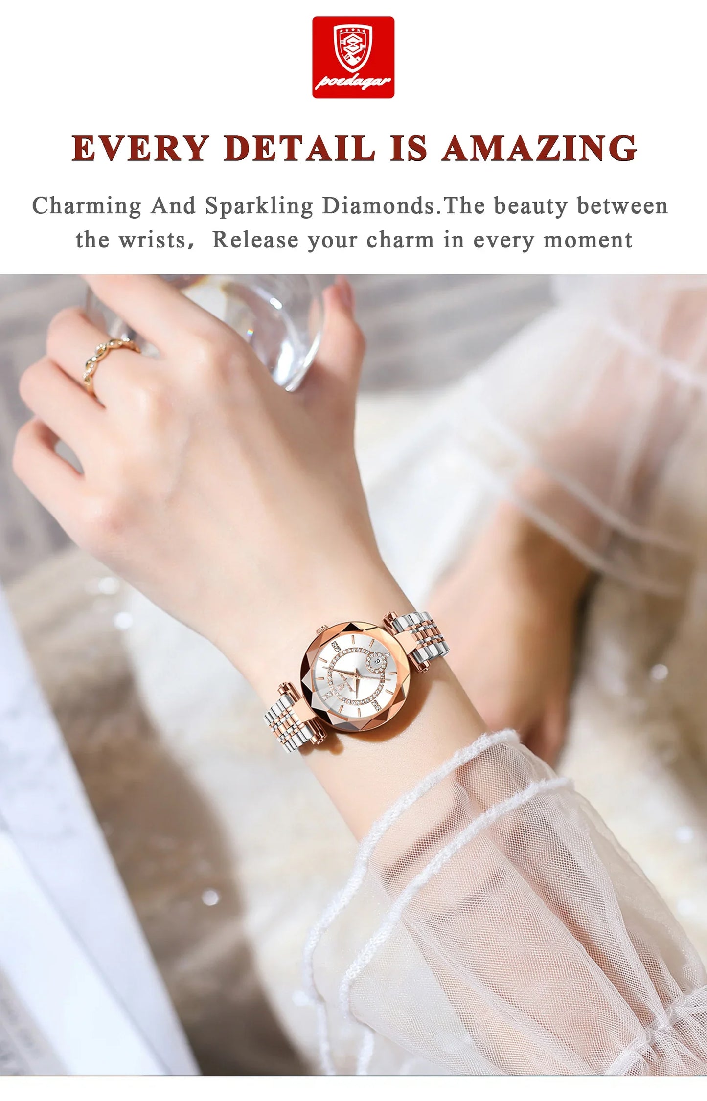 POEDAGAR Orologio da polso originale alla moda per donna Orologio da donna al quarzo con data in acciaio inossidabile impermeabile Orologi da donna casual di lusso