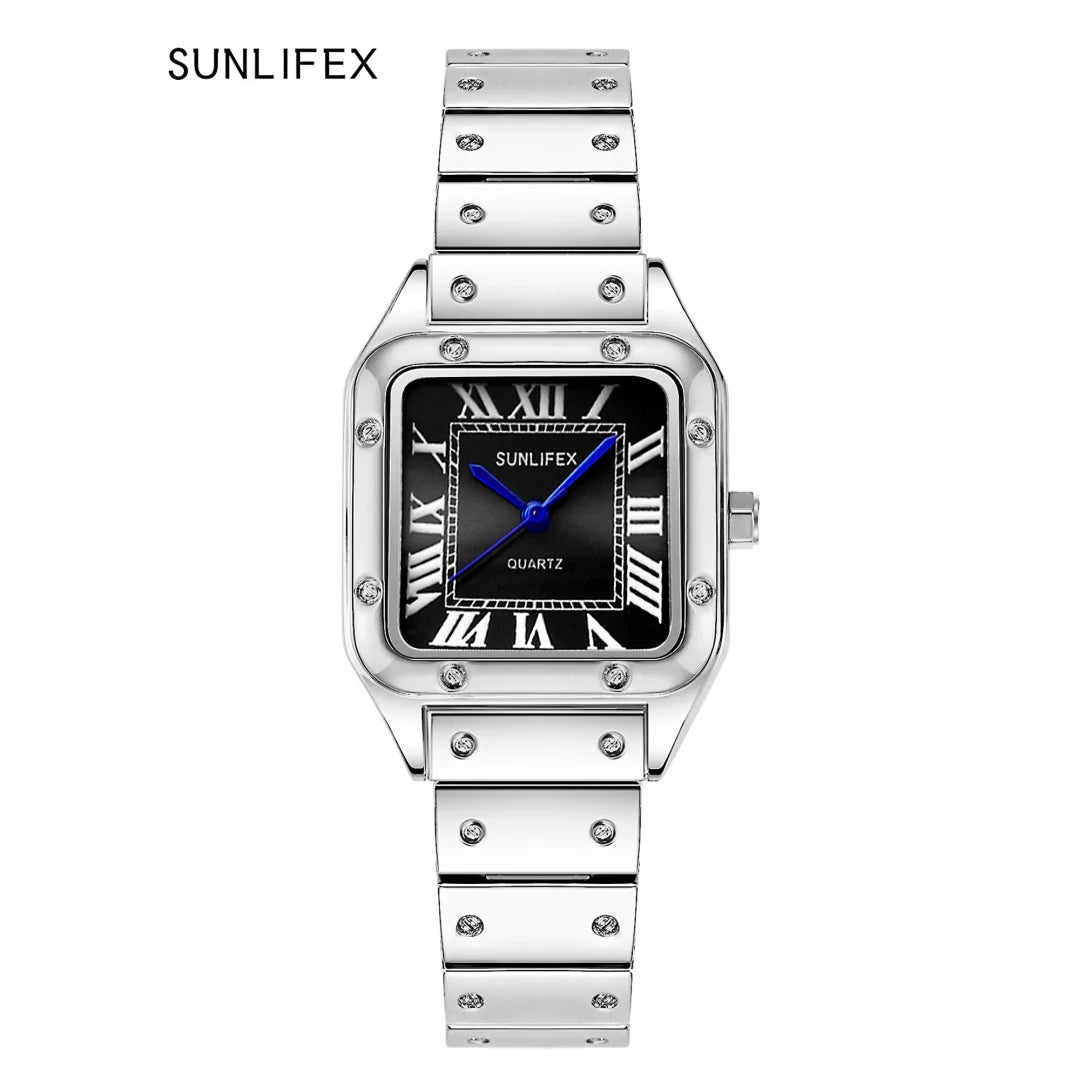 Orologi da donna quadrati Orologio da donna al quarzo Orologio da polso femminile Cinturino in bambù in acciaio inossidabile Orologio da donna casual Orologio Relogio Feminino