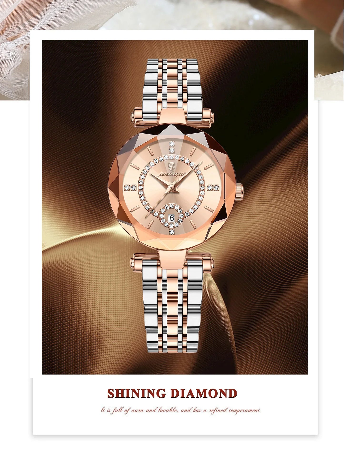 POEDAGAR Orologio da polso originale alla moda per donna Orologio da donna al quarzo con data in acciaio inossidabile impermeabile Orologi da donna casual di lusso