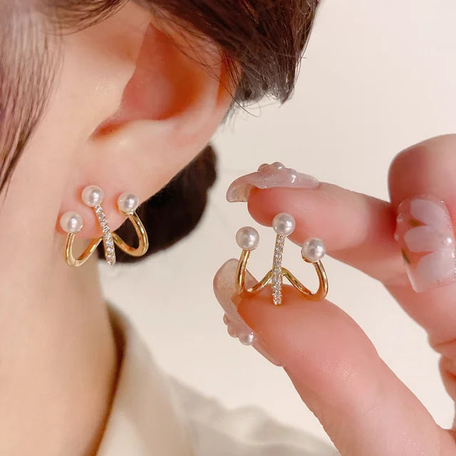 Gioielli in oro 14k di lusso Orecchini in oro reale Zircone Perla Twist Orecchini a bottone di lusso per le donne Brincos Pendientes Bijoux