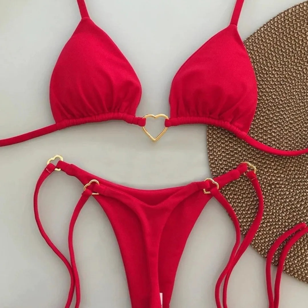 Nuovo costume da donna bikini bianco tinta unita costume da bagno alla moda con lacci a vita bassa set da due pezzi
