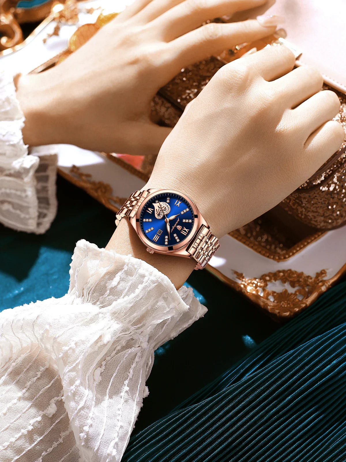 POEDAGAR Orologi di lusso da donna Orologio da donna impermeabile con data luminosa in acciaio inossidabile Orologio da polso da donna al quarzo alla moda elegante