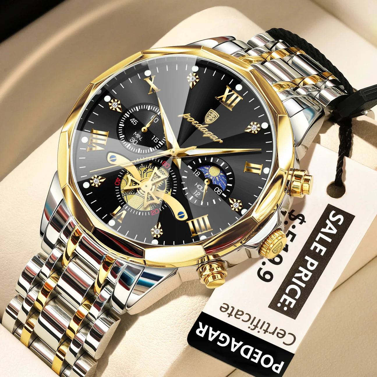 POEDAGAR Orologio da uomo di lusso Top originale impermeabile cronografo luminoso orologio da polso da uomo al quarzo in acciaio inossidabile orologi da uomo Reloj