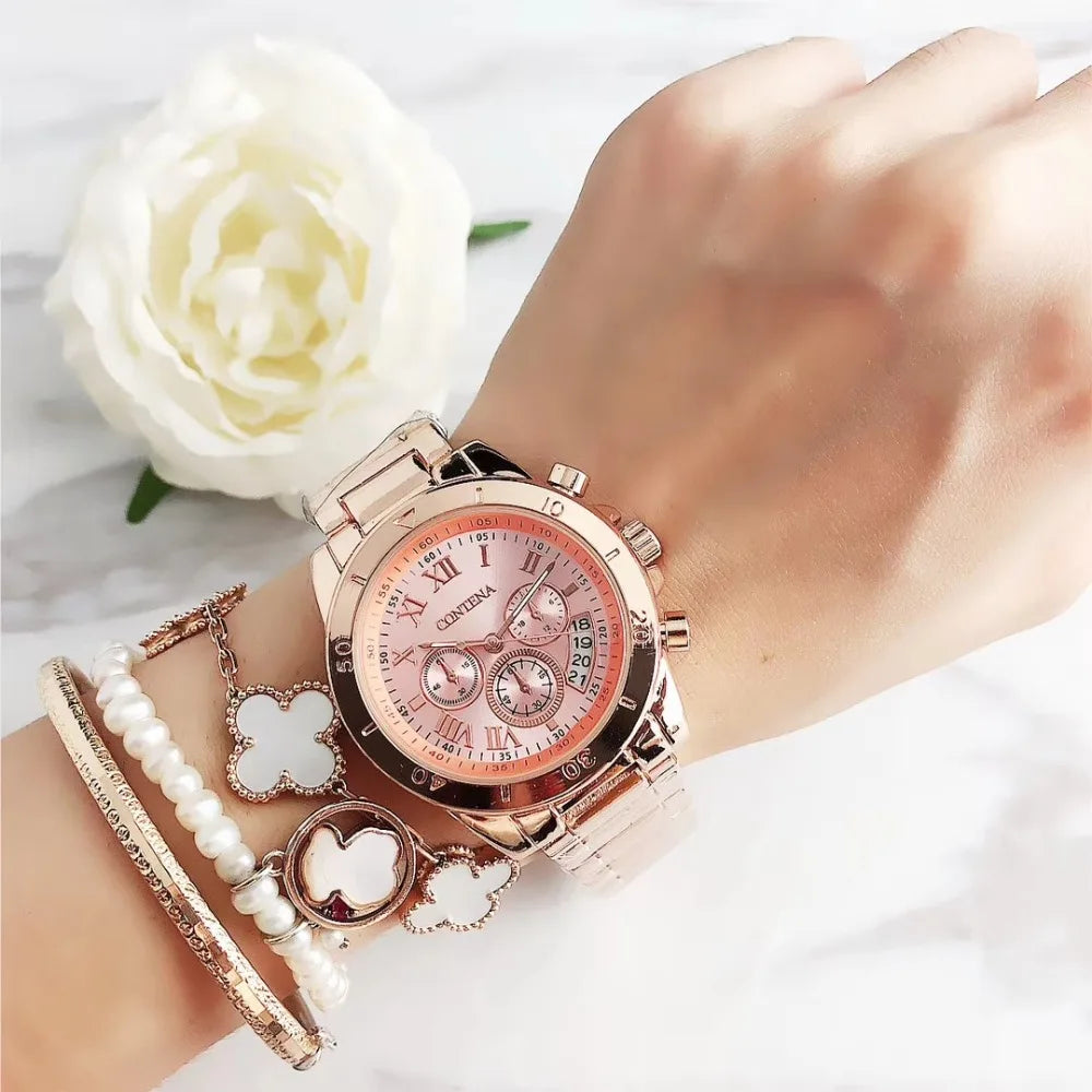 CONTENA Orologi eleganti di lusso per donna Orologio da donna in acciaio inossidabile Orologio da polso da donna alla moda Orologio al quarzo Reloj Mujer