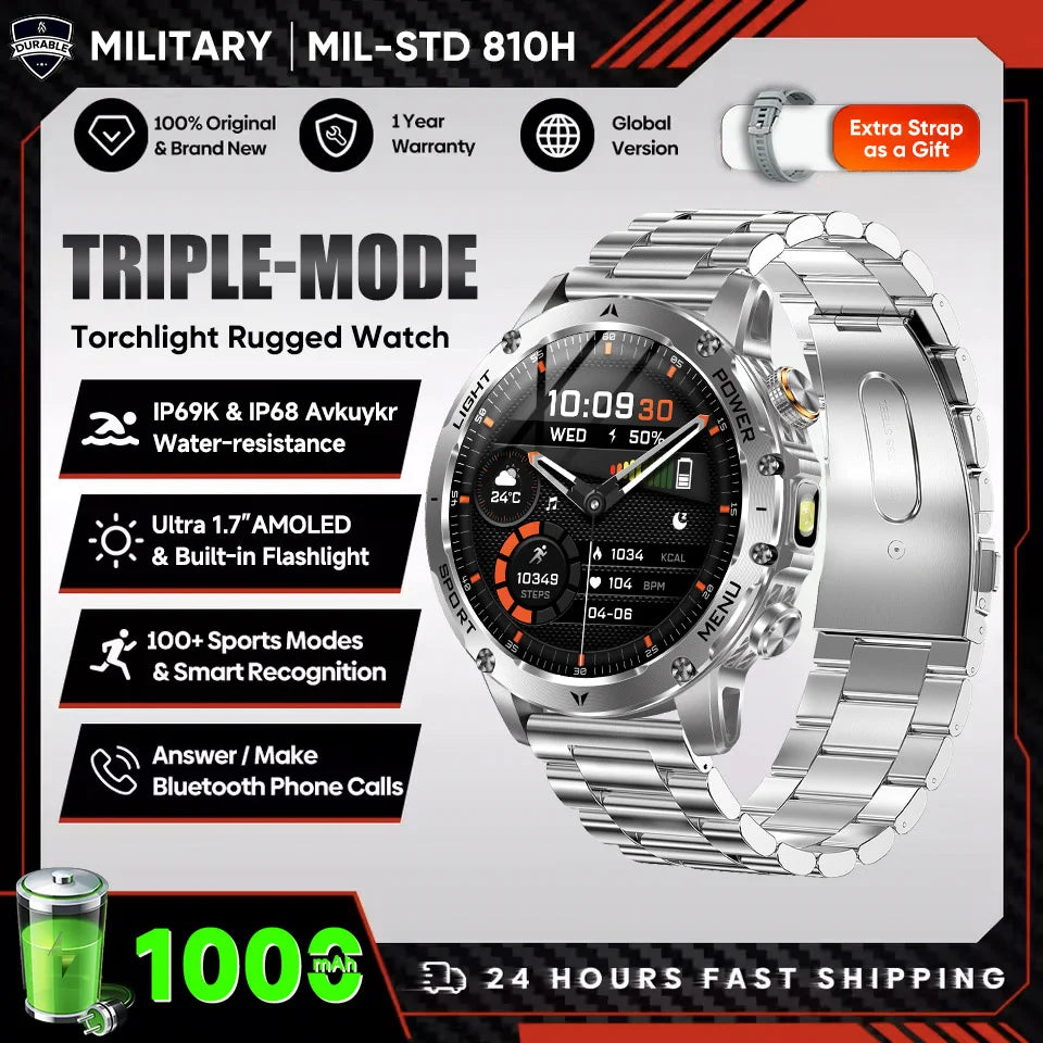 2025 Uomini Schermo AMOLED da 1,7 pollici Astuto Della Vigilanza 1000mAh Batteria Frequenza Cardiaca Chiamata Bluetooth NFC GPS Tracker Sport Fitness Orologi Nuovo