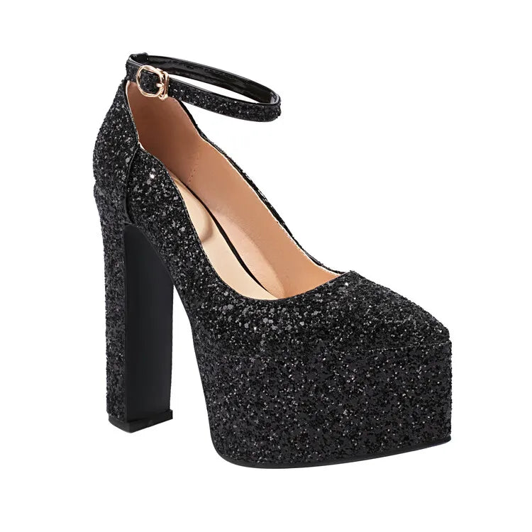 Ochanmeb Bling Bling Silver Gold Glitter Shoes Woman Ultra High Heels Platform Buckle Sequin Red Pumps Ladies Party Prom Wedding