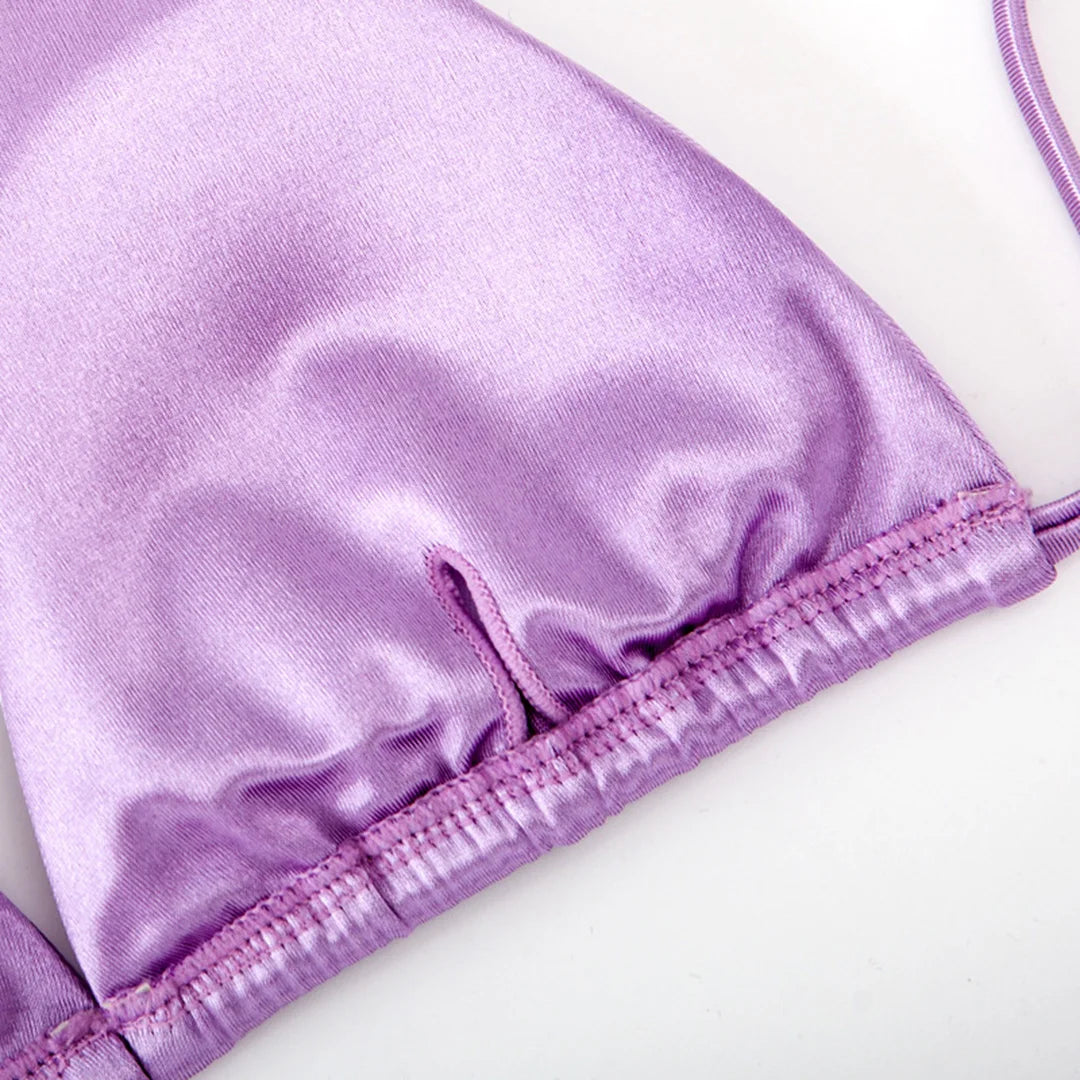 Sexy 13 colori Halter Satin Bikini brasiliano Donna Costumi da bagno Costume da bagno femminile Bikini a due pezzi Bagnante Costume da bagno Swim V4966