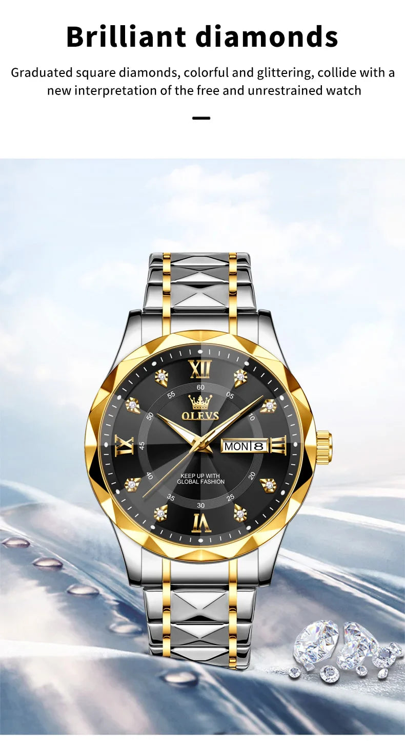 OLEVS Orologio da uomo al quarzo originale Orologio da uomo di lusso con calendario aziendale alla moda in acciaio inossidabile Orologio da specchio a forma impermeabile