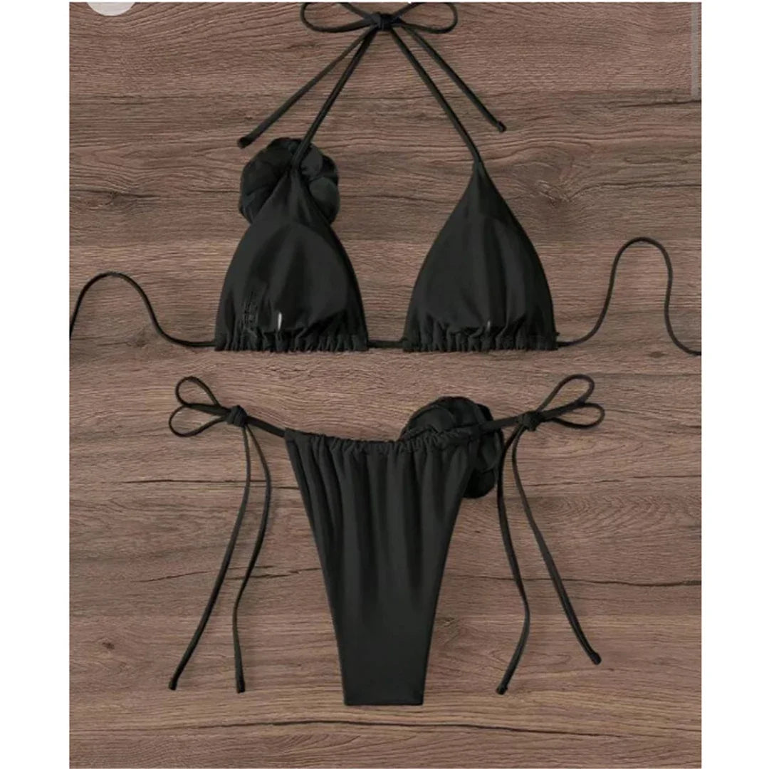 Costume da Bagno Sexy con Fiori e Fascia, Bikini a Perizoma 2025, Costumi da Bagno Donna con Lacci, Set Bikini Brasiliano, Biquini Mujer