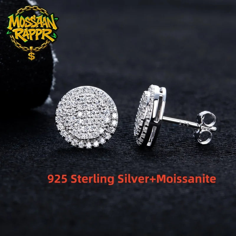 MossanRappr 0.9cttw Moissanite Bling Orecchini rotondi in argento sterling 925 Moda Gioielli Hip Hop Regali per donne e uomini