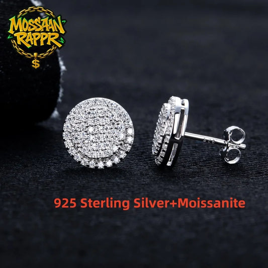 MossanRappr 0.9cttw Moissanite Bling Orecchini rotondi in argento sterling 925 Moda Gioielli Hip Hop Regali per donne e uomini