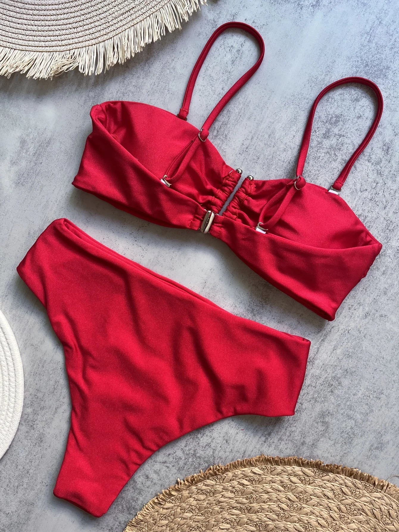 Bikini a Fascia Push-Up Donna 2024, Costume da Bagno Sexy Femminile, Set Bikini Brasiliano con Perizoma, Tinta Unita, Abbigliamento da Spiaggia