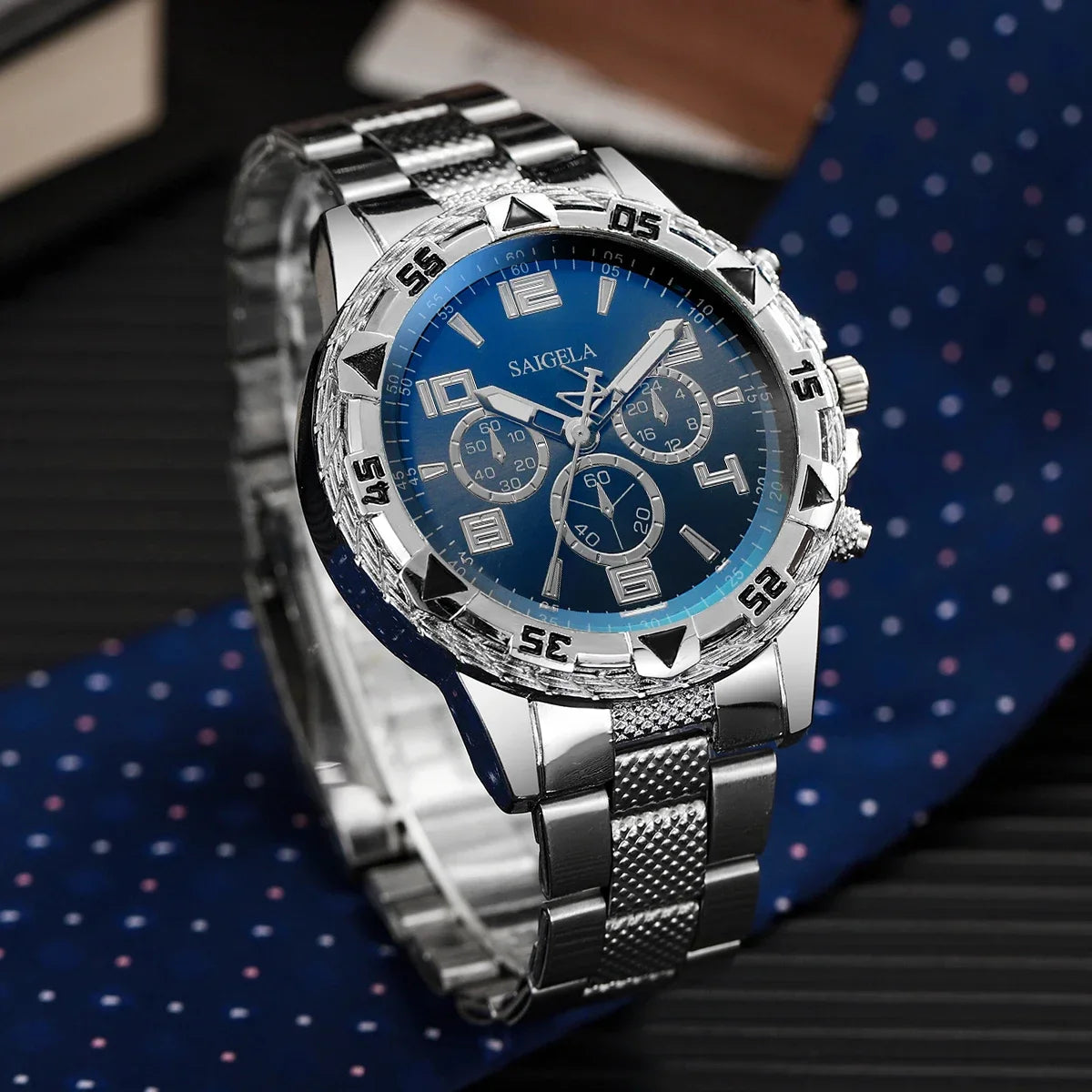 3 pz/set moda quadrante grande orologio al quarzo da uomo orologi da uomo d'affari di lusso collana braccialetto set Reloj Hombre (senza scatola)