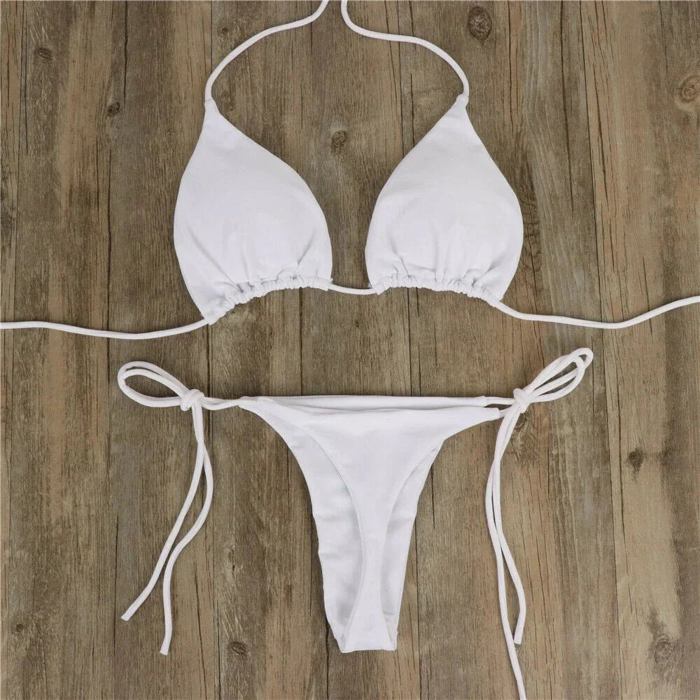 Costume da bagno sexy perizoma con cravatta laterale e cravatta da donna, cinturino diviso, fasciatura regolabile, stile brasiliano, costumi da bagno da donna
