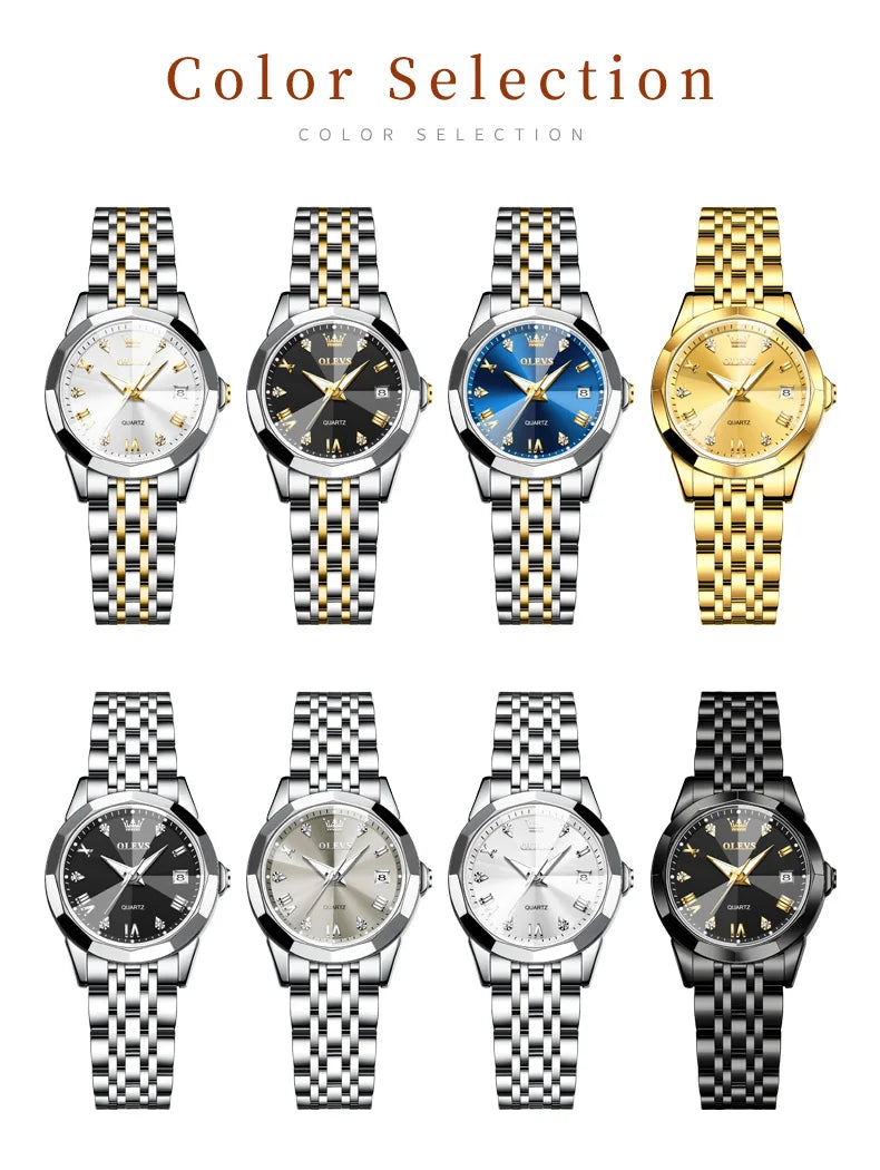 OLEVS 9931 Elegante Orologio da Donna di Lusso, Marca Originale, Movimento al Quarzo, Impermeabile, in Acciaio Inossidabile, Luminoso con Data