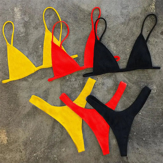 2 pezzi/set bikini da donna sexy set costumi da bagno da donna con cinturino per spaghetti senza fili ad asciugatura rapida
