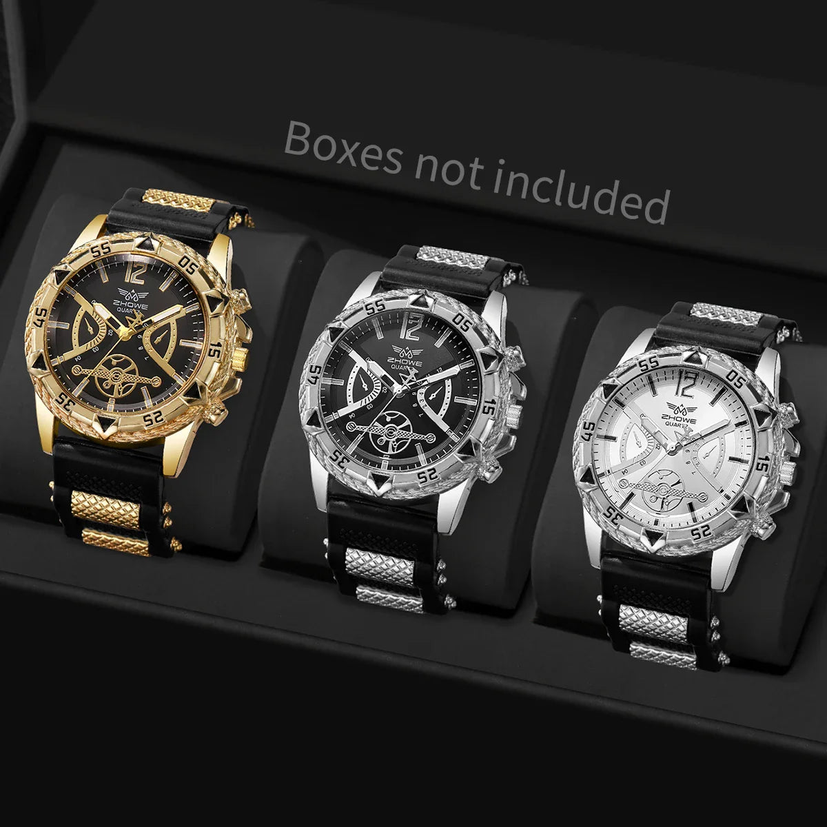 Set di 3 orologi sportivi da uomo alla moda, orologi da polso da uomo con quadrante grande e cinturino in silicone, Reloj Hombre (senza scatola)