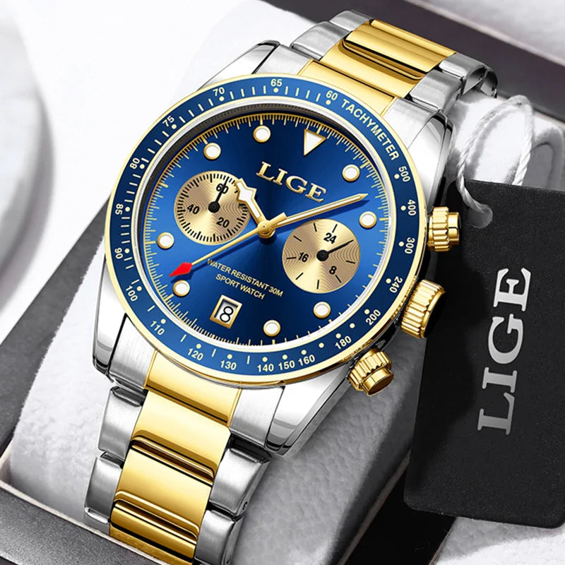 LIGE Nuovi orologi da uomo Orologi da polso al quarzo da uomo di lusso delle migliori marche Cronografo sportivo impermeabile e luminoso Relogio Masculino+BOX