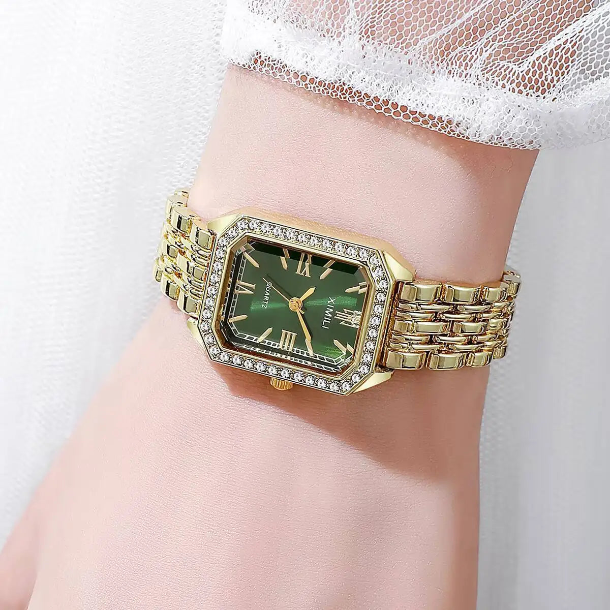 Orologi da donna rettangolari alla moda Orologio da donna al quarzo con strass Orologio da polso con cinturino Reloj Mujer (senza scatola)