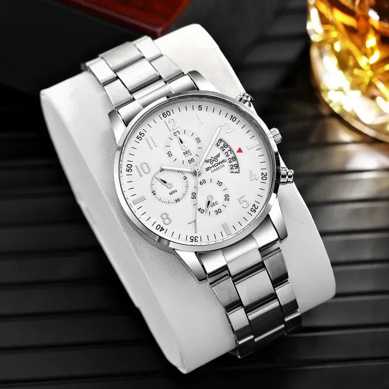 Orologio da uomo di lusso da 1 pezzo, calendario aziendale alla moda, orologio da cintura in acciaio da uomo, regalo di Natale per San Valentino