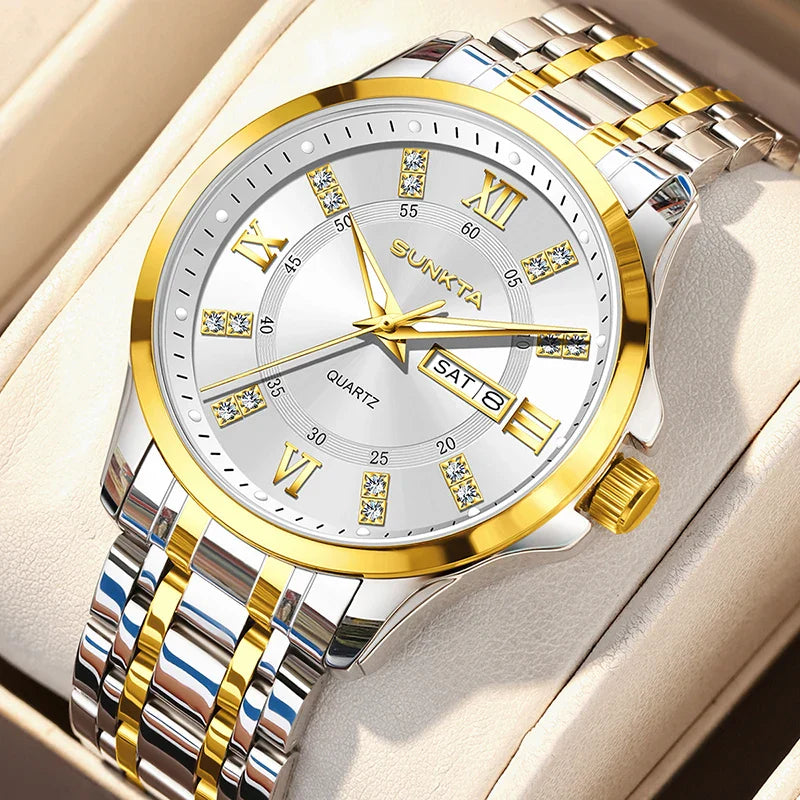 SUNKTA Orologio da Donna con Diamanti, Moda Creativa, Acciaio Impermeabile, Orologio al Quarzo Casual Luminoso con Bracciale