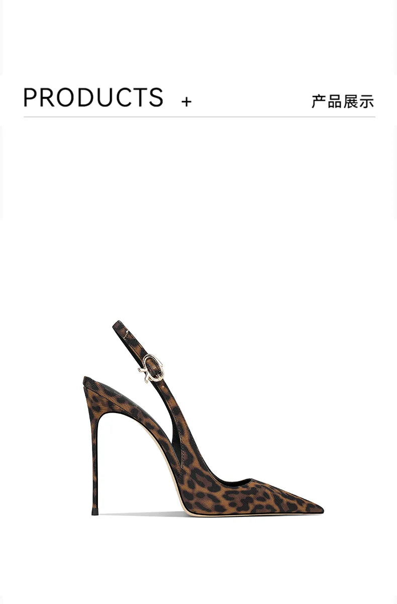 2025 Spring New Leopard Pattern Pointed French Luxury Small Comfortable Thin Heel Versatile High Heel Sandals for Women
