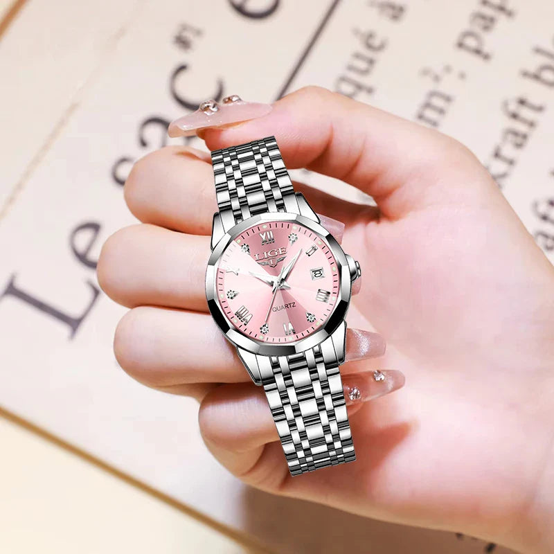 LIGE Elegante Orologio da Polso da Donna Ultrasottile in Stile Nordico Semplice con Movimento al Quarzo, Bracciale in Acciaio Inossidabile alla Moda