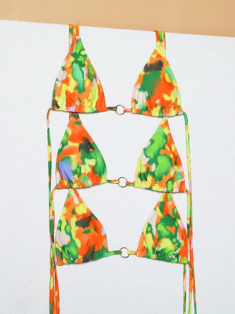 Catene a triangolo sexy Set bikini Micro perizoma Costume da bagno donna Costume da bagno Biquini Fasciatura Costumi da bagno Stampa Costumi da bagno Perizoma Bikini