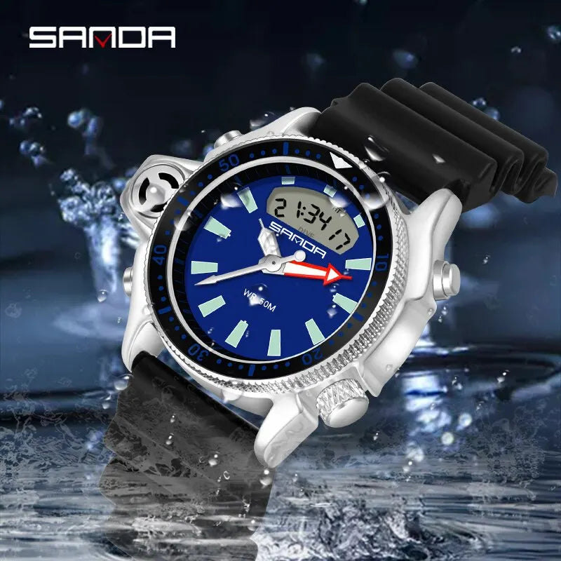 SANDA Sport orologio digitale al quarzo da uomo orologi subacquei creativi orologio da uomo con allarme impermeabile orologio con doppio Display Relogio Masculino