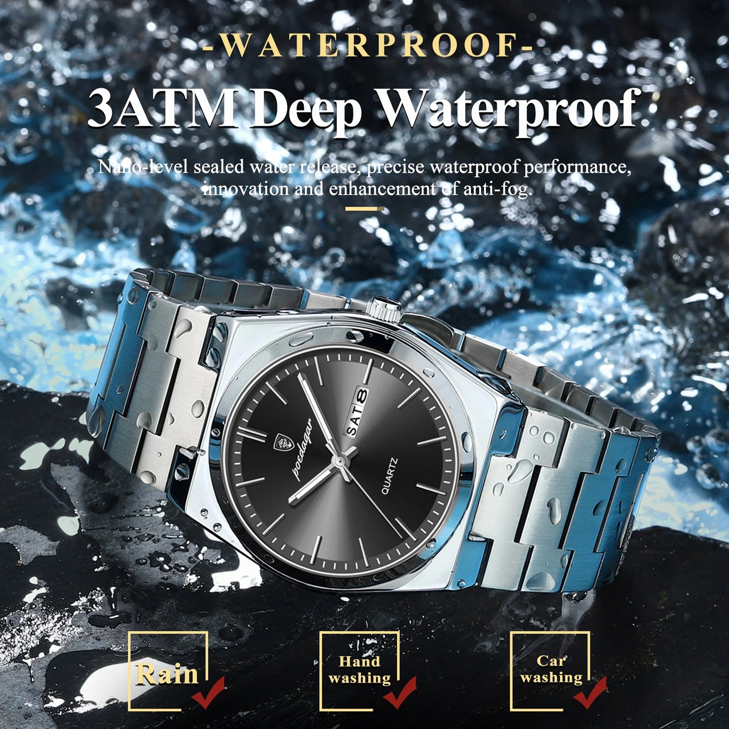POEDAGAR Orologio da polso al quarzo da uomo di lusso Impermeabile luminoso Data Settimana Orologio da uomo Orologi da uomo d'affari in acciaio inossidabile