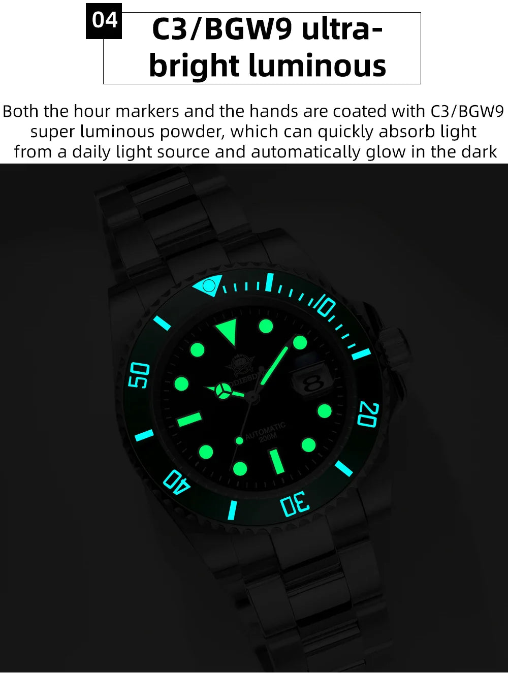 ADDIESDIVE Orologio automatico da uomo di lusso 8215 Orologio meccanico BGW9 Orologio da sub in vetro zaffiro luminoso Orologio analogico da uomo AD2503