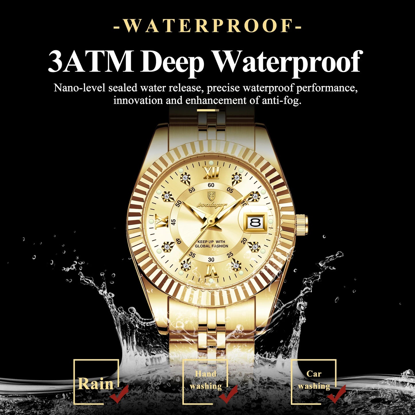 POEDAGAR Orologio da polso da donna alla moda Impermeabile Data luminosa Orologi da donna eleganti Orologio al quarzo in acciaio inossidabile per donna Reloj