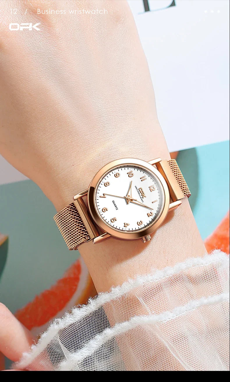 OPK 8115 Orologio da donna Orologio da polso al quarzo originale alla moda semplice Cinturino in maglia di acciaio inossidabile Orologio impermeabile per donna Reloj