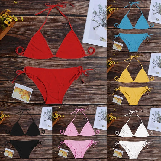 Costume da bagno bikini sexy da donna con perizoma, modello brasiliano con lacci, per l'estate e le vacanze al mare