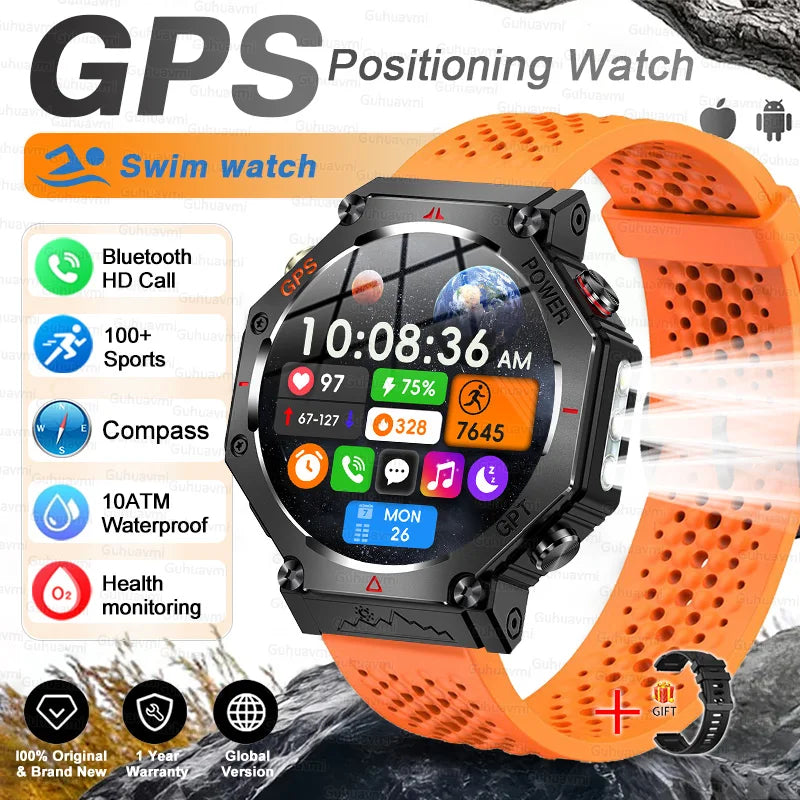 T-Rex 3 Grado Ultra Militare GPS Astuto Della Vigilanza 10ATM Bussola Impermeabile Altimetro Barometrico AMOLED Uomini HD Chiamata Sport Smartwatch