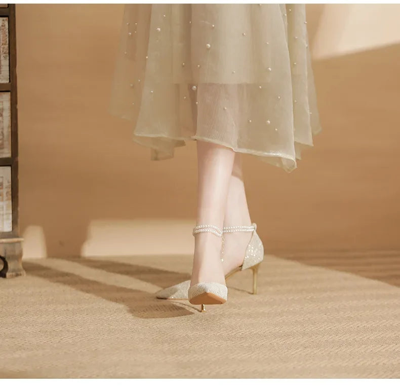 Size 31-43 Women High Heels Stiletto Heel Summer Lace Mesh Sweet Gold Silver Wedding Shoes