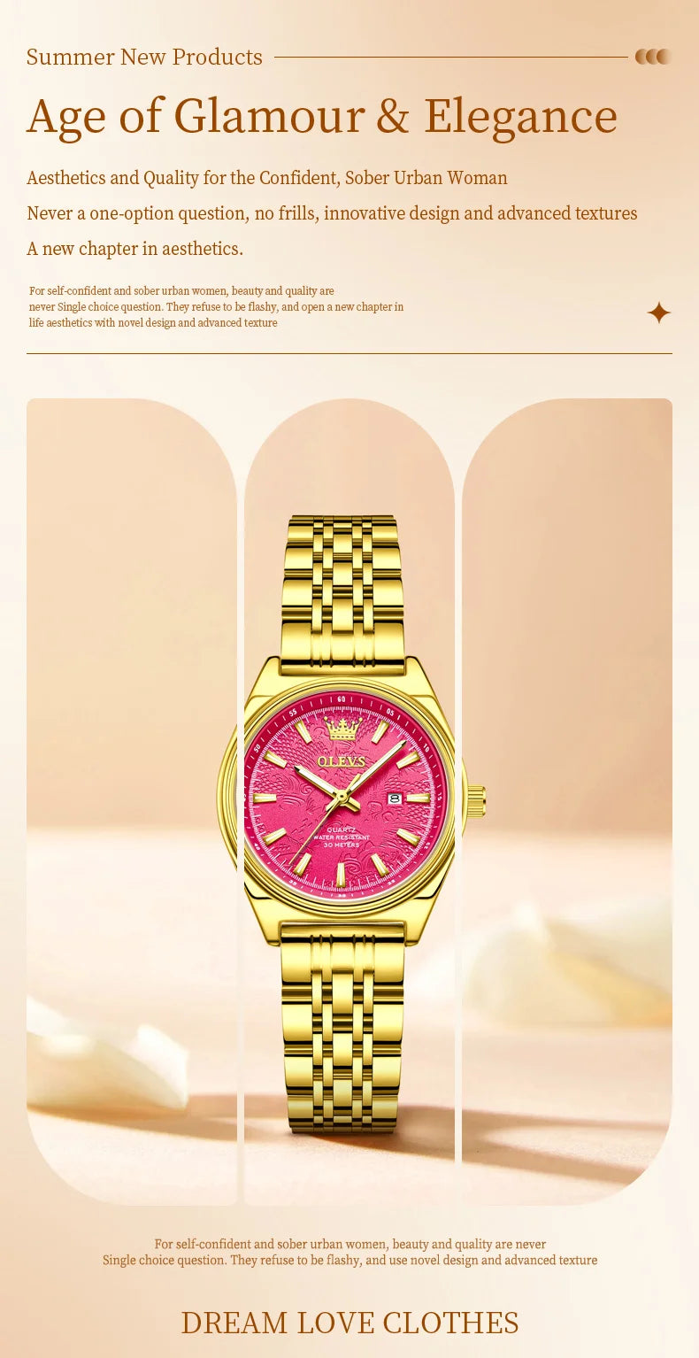 Orologio OLEVS 3703 da donna, elegante orologio al quarzo da donna, marca di alta gamma, impermeabile, luminoso, con calendario, orologio da polso di lusso per signora.